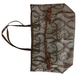 Ralph Lauren Purse XL Tote Equestrian Print Caldwell‎ Beltin Tan Horse Themed